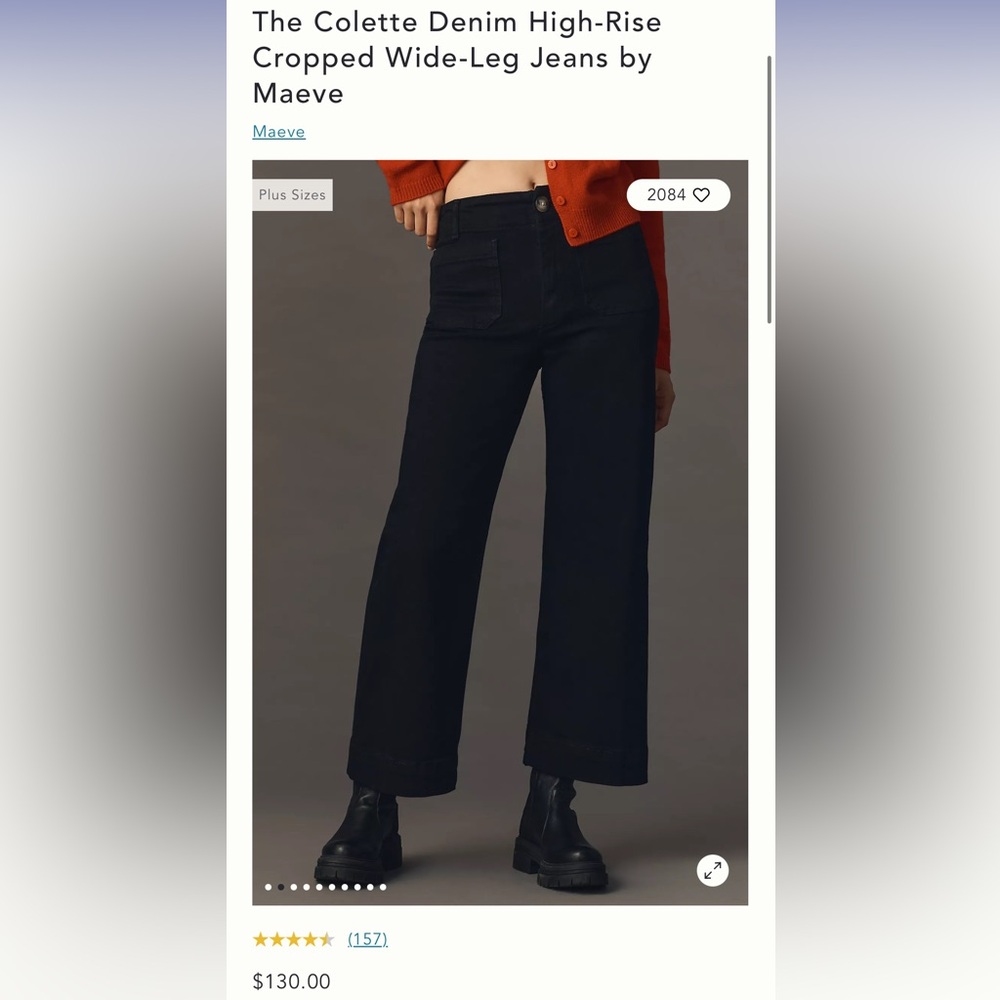 The Colette Black Denim High-Rise Cropped Wide-Leg Jeans by Maeve - sz 31